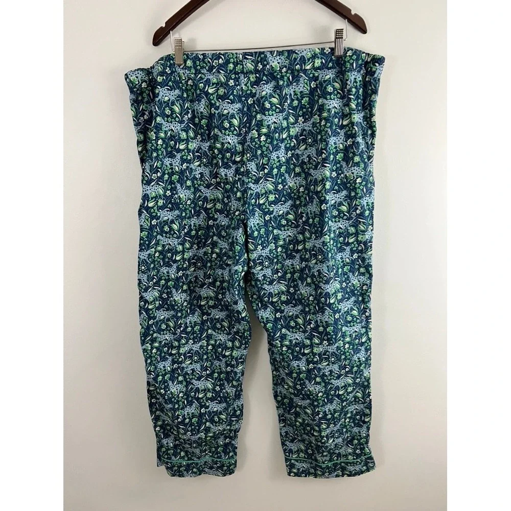 J Crew Pajama Pants Women 2X Blue Green Floral Cheetah Print BM286‎